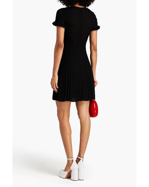 RED Valentino Black Lace-trimmed Pointelle-knit Wool Mini Dress