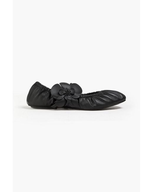 Zimmermann Black Orchid Floral-Appliquéd Leather Ballet Flats