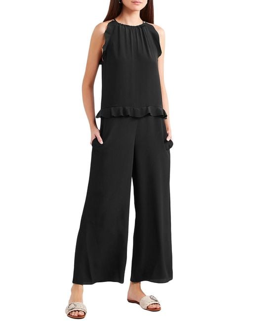 RED Valentino Black Ruffle-trimmed Crepe De Chine Jumpsuit