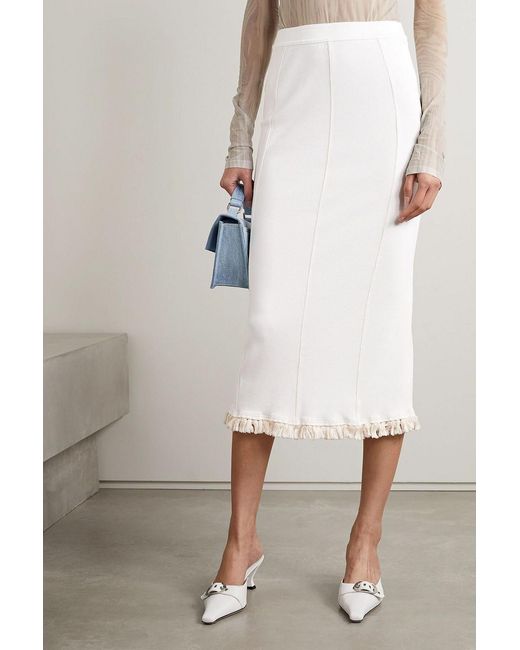 Acne White Tasseled Ribbed-knit Midi Skirt