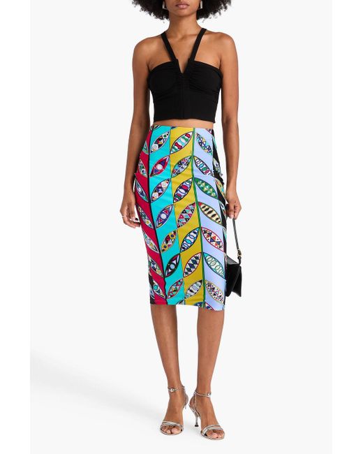 Emilio Pucci Blue Midirock aus stretch-jersey mit print