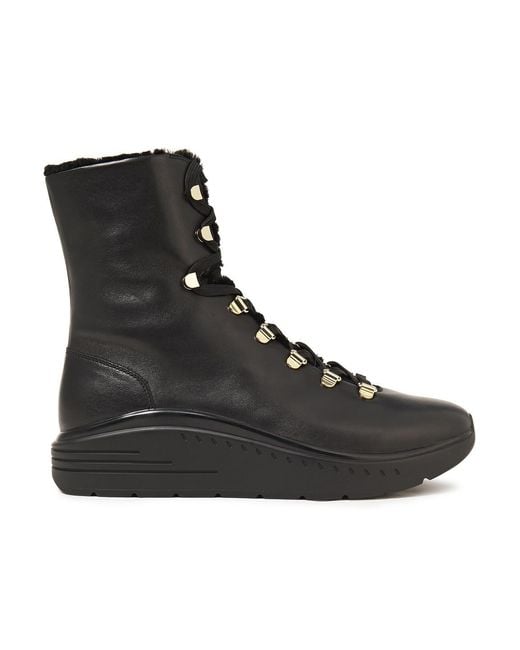 Stuart Weitzman Black Oceane Shearling-lined Leather Ankle Boots