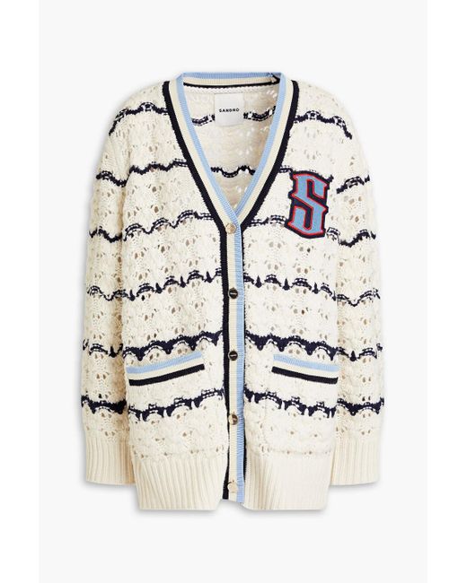 Sandro Gray Logo-embroidered Wool-blend Cardigan