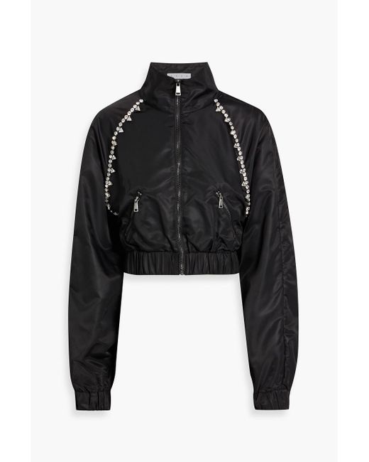 Area Black Cropped Crystal-Embellished Shell Track Jacket