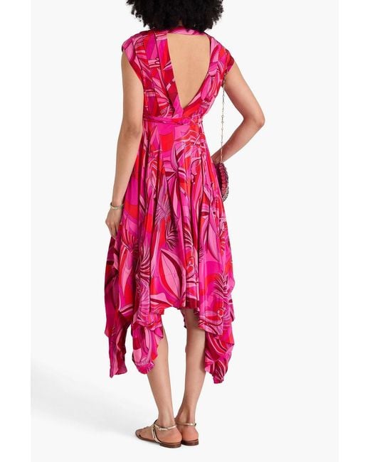 Farm Rio Pink Cutout Printed Satin Midi Dress