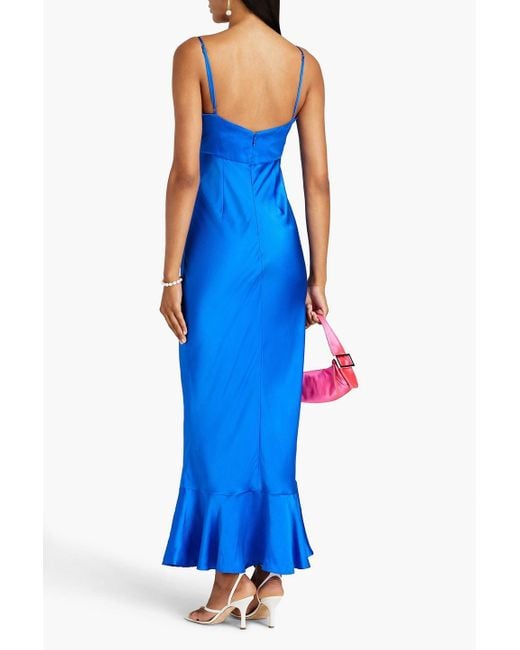 Saloni Mimi-b Fluted Hammered Silk-satin Maxi Dress in Blue