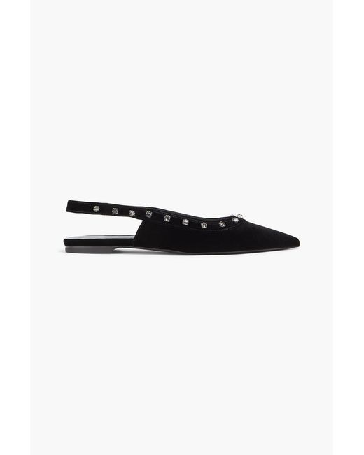 Fabiana Filippi Black Crystal-embellished Velvet Slingback Point-toe Flats