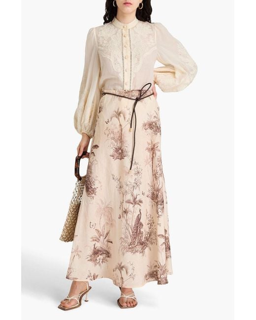 Zimmermann Natural Floral-Print Linen Maxi Skirt
