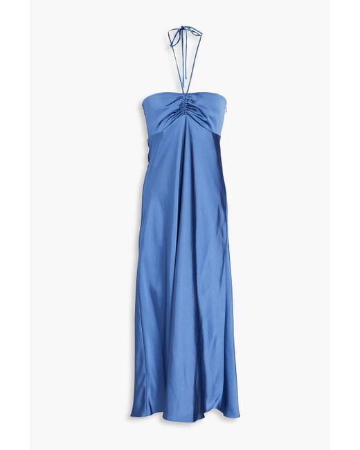 Claudie Pierlot Blue Ruched Crepe-satin Halterneck Midi Dress