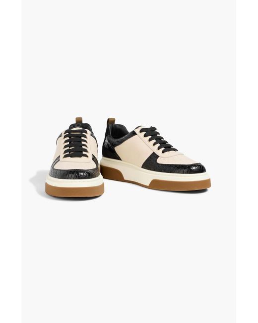 Ferragamo Black Cassina Smooth And Croc-Effect Leather Sneakers for men