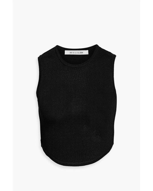 1017 ALYX 9SM Black Capulet Leather-Trimmed Cropped Knitted Top