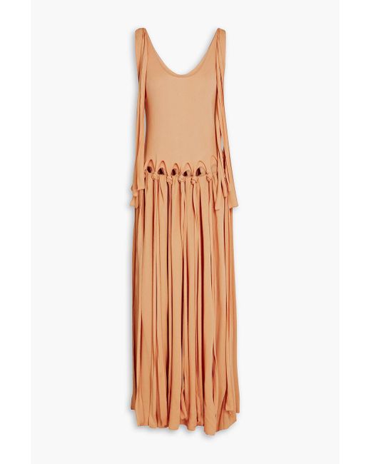 Chloé Orange Fringed Knitted Crepe Midi Dress