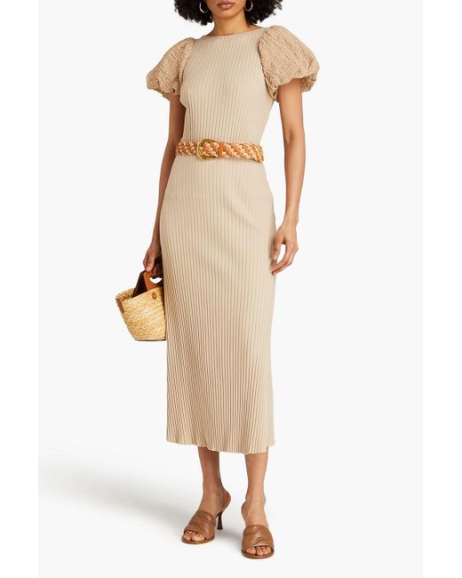 Mother Of Pearl Natural Ribbed Cotton-blend Jersey Midi Skirt