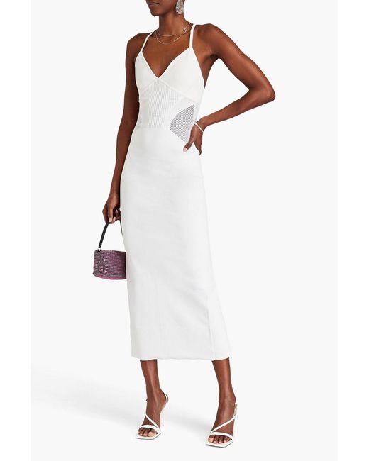 Hervé Léger White Stretch-knit Midi Dress