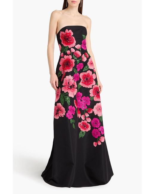 Carolina Herrera Red Strapless Embellished Silk-Faille Gown
