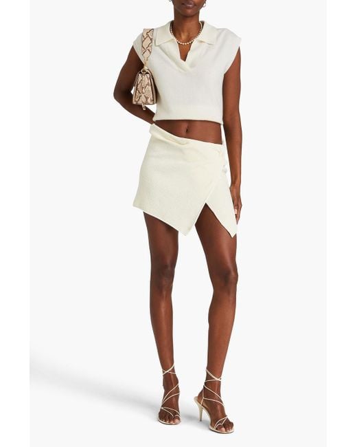 Jacquemus White Bagnu Wrap-effect Ribbed Cotton-blend Mini Skirt
