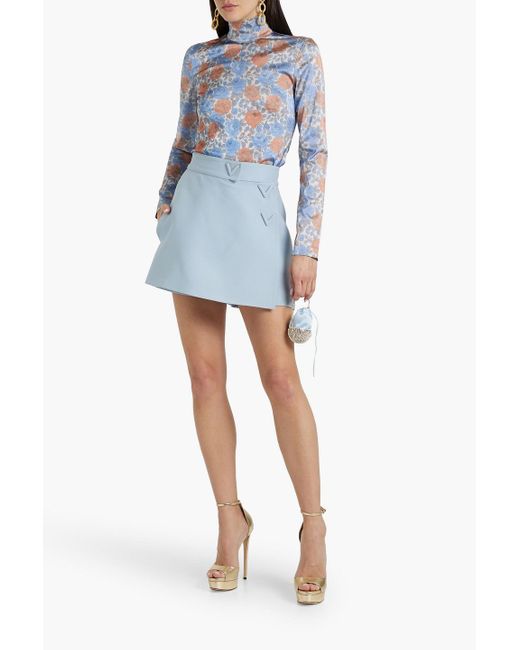Valentino Garavani Blue Skirt-effect Embellished Wool And Silk-blend Shorts