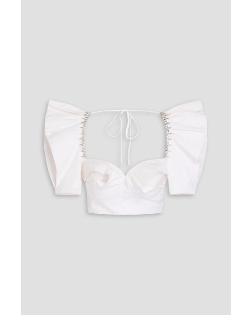 Area White Cropped Embellished Cotton-poplin Top