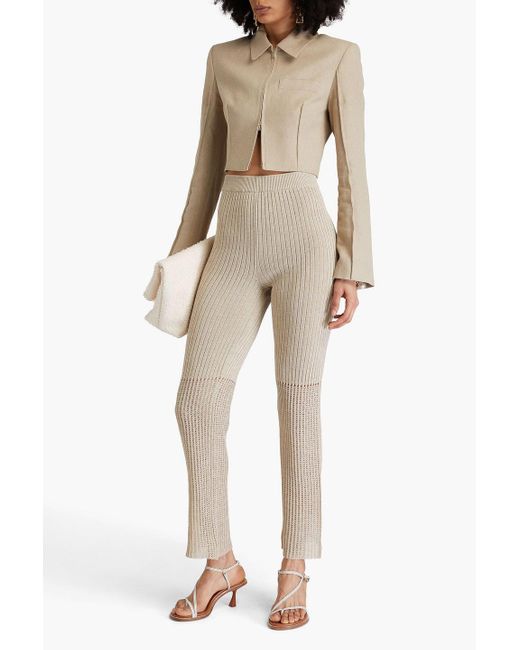 Nanushka Natural Karine Ribbed And Pointelle-knit Slim-leg Pants