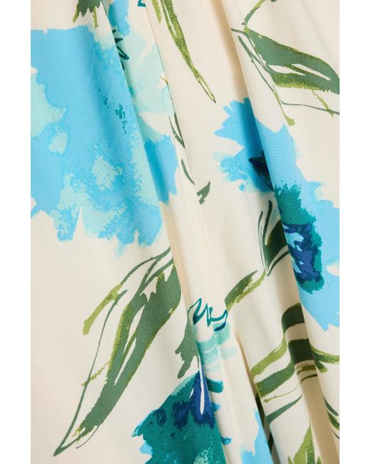 Diane von Furstenberg Blue Cort Floral-Print Twill Halterneck Wide-Leg Jumpsuit