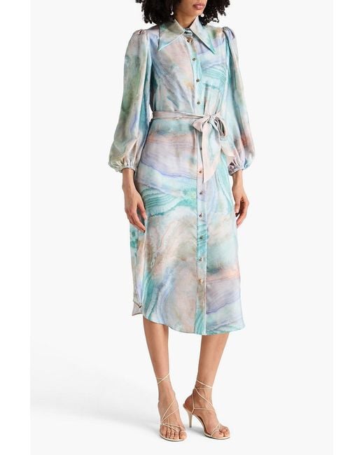 Zimmermann Blue Printed Silk-Twill Midi Shirt Dress