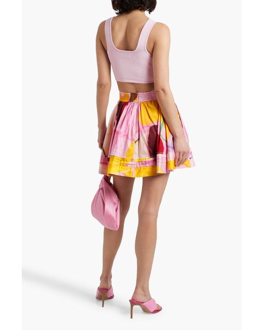 Aje. Pink Cassis Pleated Printed Cotton-poplin Mini Skirt
