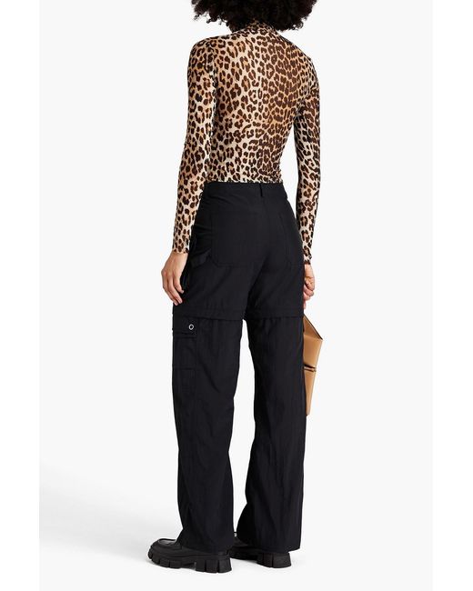 Ganni Brown Snake-print Stretch-mesh Turtleneck Top