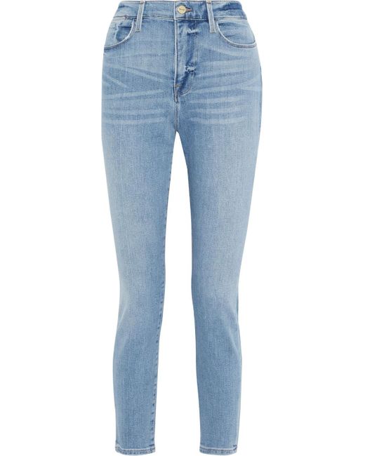 FRAME Blue Le High Skinny Distressed High-rise Skinny Jeans