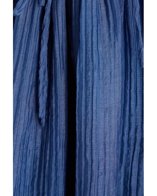 Maje Blue Tie-detailed Lyocell-blend Plissé-organza Mini Dress