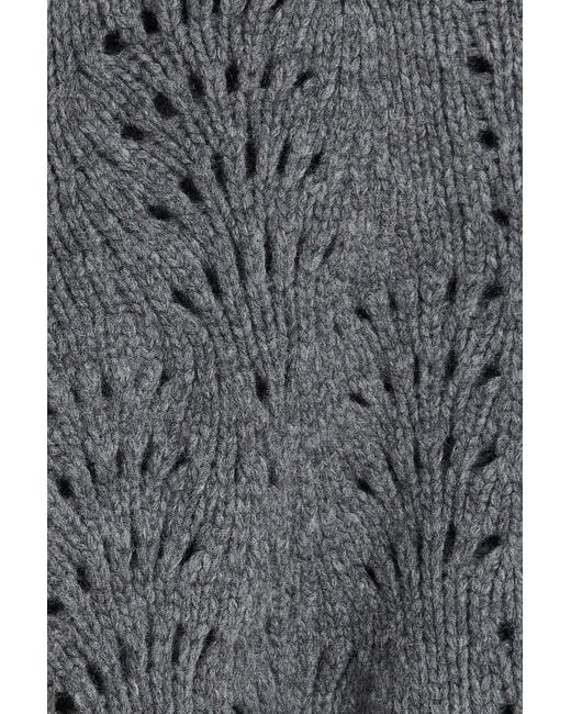 FRAME Gray Cropped Pointelle-Knit Merino Wool Cardigan