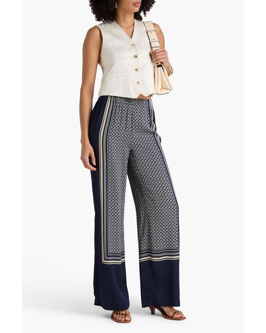 Rag & Bone Blue Printed Satin Wide-Leg Pants