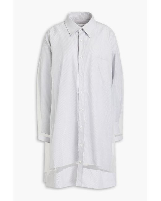 Maison Margiela White Layered Striped Cotton And Organza Shirt Dress