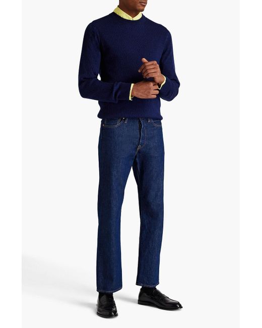 Paul Smith Blue Mélange Cotton And Merino Wool-blend Sweater for men