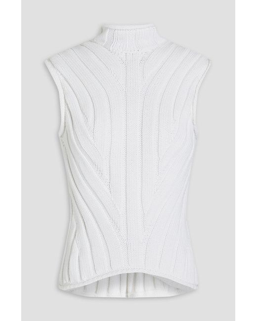 Theory White Ribbed-knit Cotton-blend Sweater