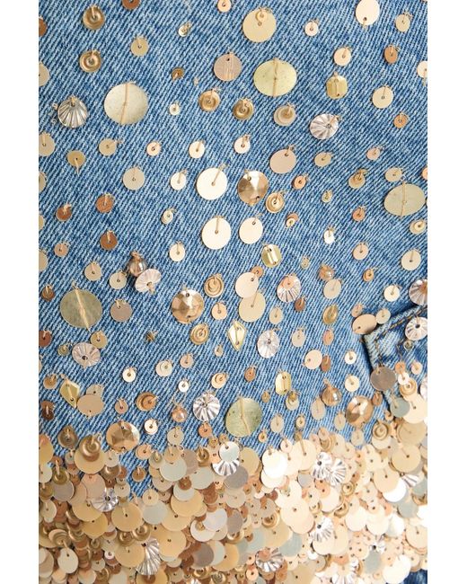 FRAME Blue The Champagne Embellished Denim Mini Skirt