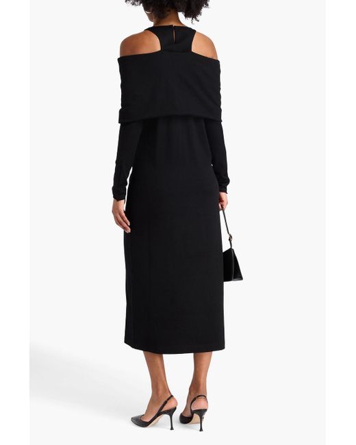 Brunello Cucinelli Black Midikleid aus jersey aus einer wollmischung mit cut-outs und zierperlen
