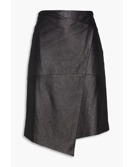 Brunello Cucinelli Gray Wrap-effect Textured-leather Skirt