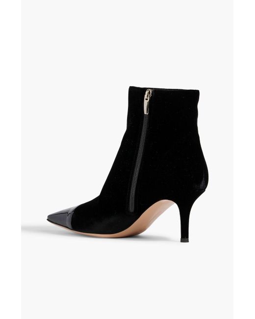 Gianvito Rossi Black Lucy Patent Leather-trimmed Velvet Ankle Boots
