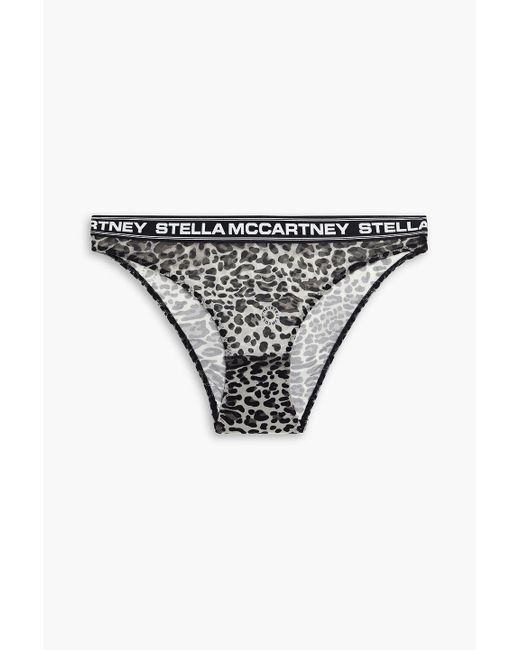 Stella McCartney Gray Leopard-print Stretch-mesh Low-rise Briefs