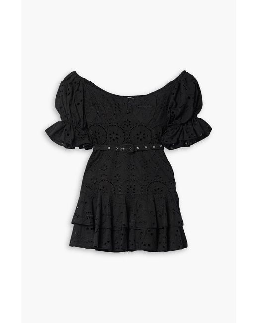 Charo Ruiz Black Jean Belted Broderie Anglaise Cotton-blend Mini Dress