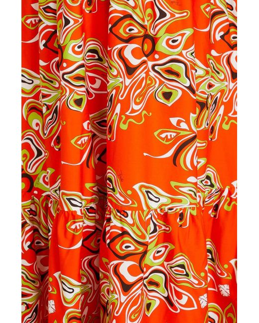 Emilio Pucci Orange Gestuftes maxikleid aus baumwollpopeline mit print