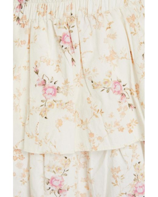 LoveShackFancy Natural Tiered Floral-print Cotton-twill Mini Skirt