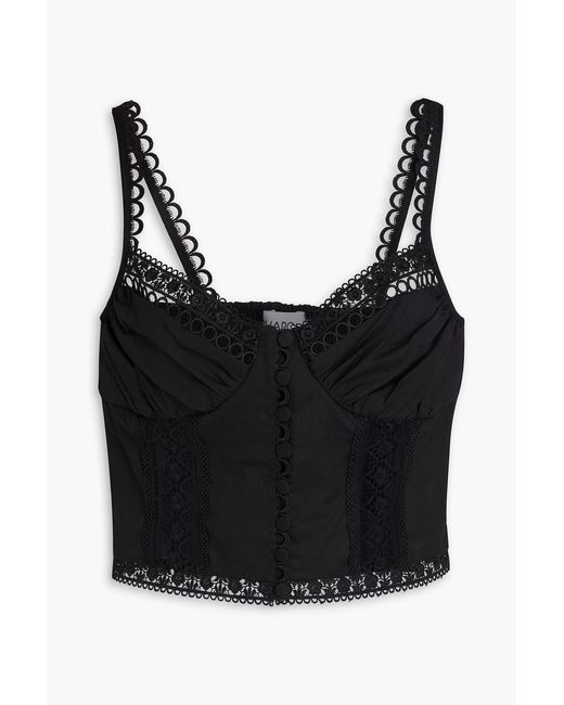 Charo Ruiz Black Adri Cropped Crochet-Trimmed Cotton-Blend Top