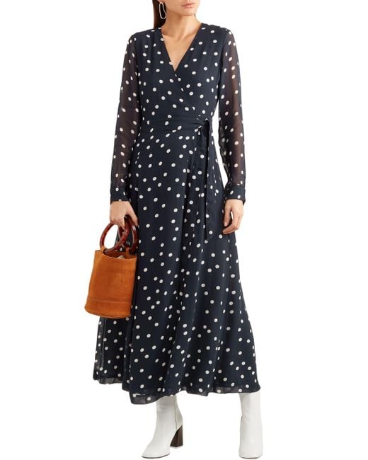 Ganni Barra Polka dot Chiffon Midi Wrap Dress Midnight Blue Lyst