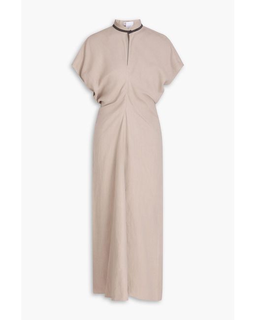 Brunello Cucinelli Natural Bead-Embellished Twill Midi Dress