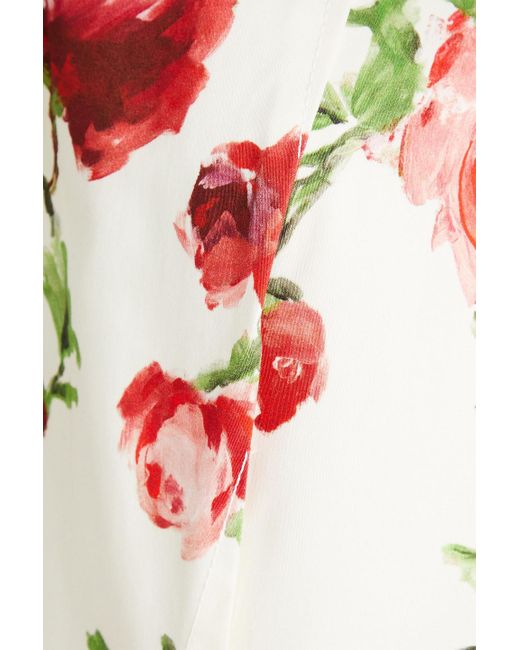Carolina Herrera Red Floral-print Cotton-blend Twill Midi Dress