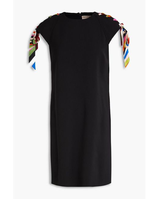 Emilio Pucci Black Printed Silk-trimmed Stretch-crepe Mini Dress