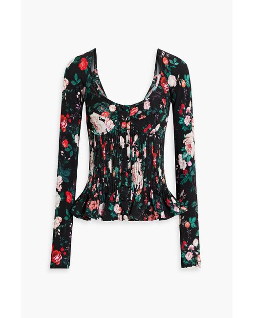 Rabanne Black Pintucked Floral-print Stretch-jersey Top