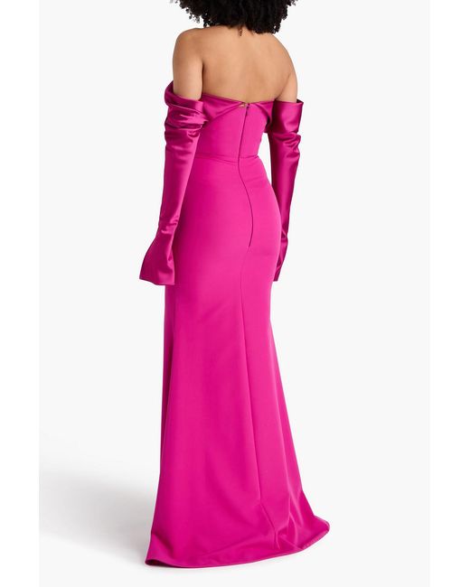 Rhea Costa Pink Off-the-shoulder Draped Satin Gown