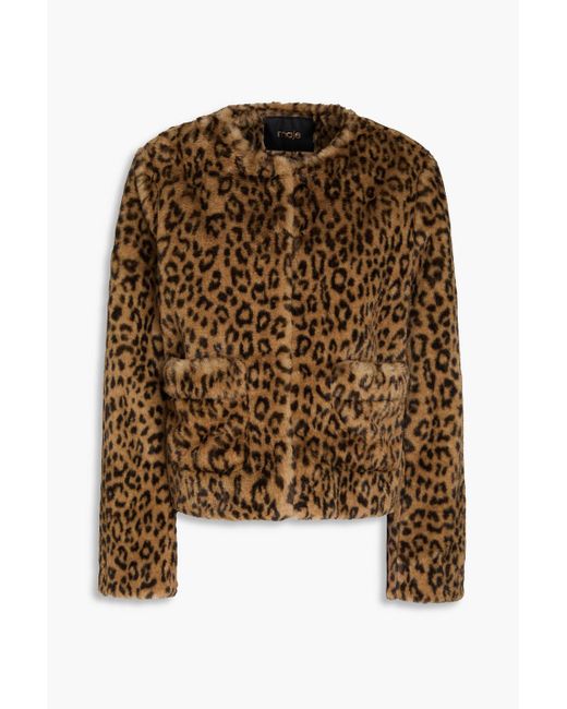 Maje Brown Leopard-Print Plush Jacket